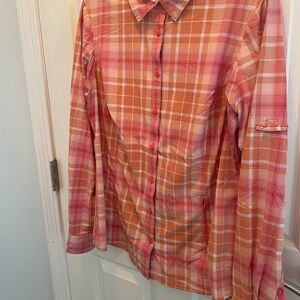 Duluth Trading Co DuluthFlex Sidewinder Pink and Orange Plaid Shirt
